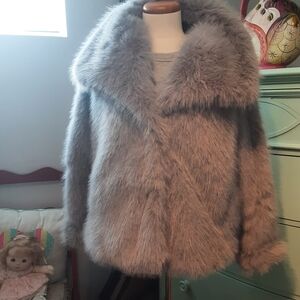 Elegant Women's Fluffy Gray Teddy Jacket